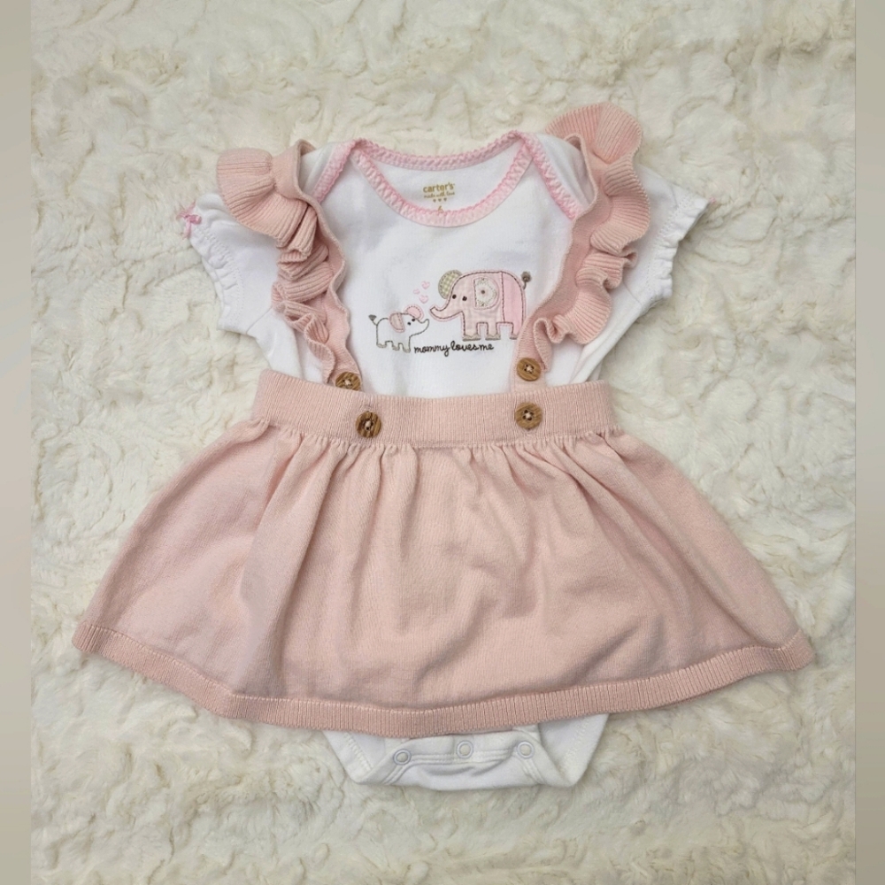 Carter's Baby Girl Pink Jumper w/Bodysuit Elephants "Mommy Loves Me" Size 6month